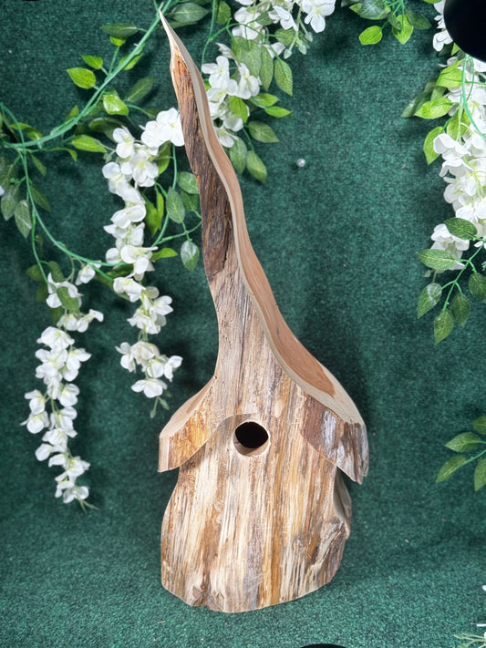 Cedar gnome birdhouse